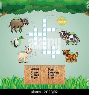 Casse-têtes de mots croisés pour les jeux pour enfants Illustration de Vecteur