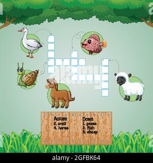 Casse-têtes de mot-clé de ferme d'animaux pour les jeux d'enfants Illustration de Vecteur