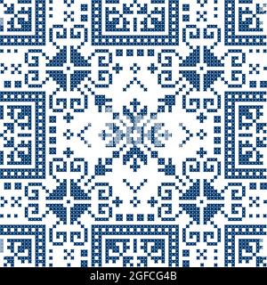 Zmijanje style broderie vector sans couture - dessin traditionnel d'art populaire de Bosnie-Herzégovine avec des formes géométriques abstraites Illustration de Vecteur