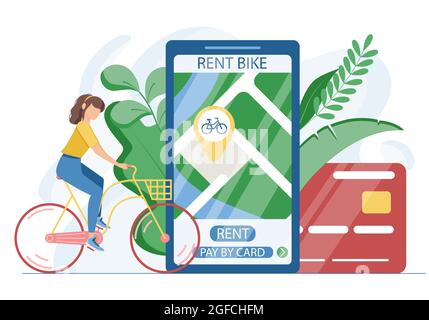 Un moyen pratique de paiement sans contact via une application mobile pour la location de vélos Illustration de Vecteur