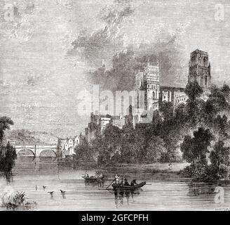 Vue de Durham et de la cathédrale, vue de River Wear, Durham, Angleterre, vue ici au XIXe siècle. De l'Angleterre pittoresque ses monuments et Hausts historiques, publié, 1891 Banque D'Images