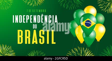 199 ans anniversaire Independencia do Brasil - texte portugais Brésil jour de l'indépendance, feux d'artifice et ballons. Carte de voeux vecteur brésilien Illustration de Vecteur