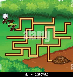 Les jeux de labyrinthe fourmis trouvent leur chemin vers le sol de trou Illustration de Vecteur