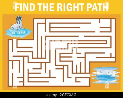 Jeu de labyrinthe trouver le lion de mer à pied loin de poteau Illustration de Vecteur