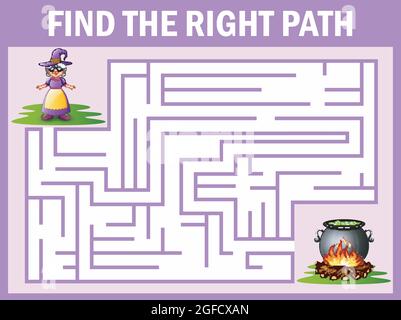 Jeu de labyrinthe trouve la voie de sorcière à chou-fleur Illustration de Vecteur