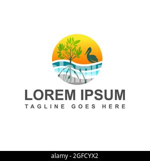 Dessin écosystème conservation de l'environnement logo Pelican oiseau design illustration vectorielle Illustration de Vecteur