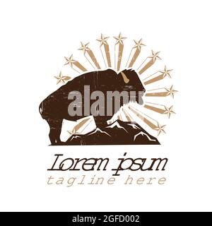 création puissante d'illustrations du logo vectoriel de bisons de taureau sauvages Illustration de Vecteur