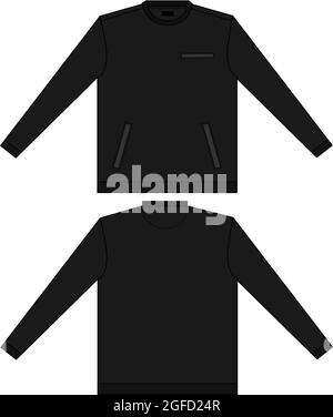 Sweat-shirt à manches longues et col rond ensemble technique mode Flat Sketch Vector template vues du devant et du dos. Maquette de vêtement CAD illustration. Illustration de Vecteur