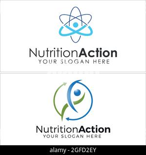 Nutrition médicale science de la santé avec icône personnes logo design Illustration de Vecteur