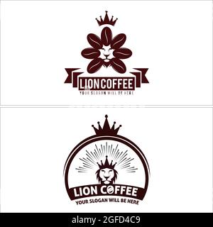 Logo marron sur l'emblème du lion de café Illustration de Vecteur