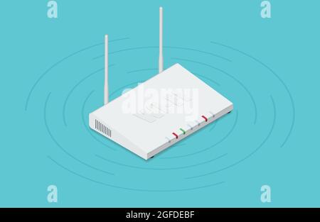 Routeur Internet sans fil blanc isométrique isolé sur fond vert Illustration de Vecteur