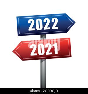 signe bleu et rouge vers le tournant de l'année 2021 à 2022 Illustration de Vecteur
