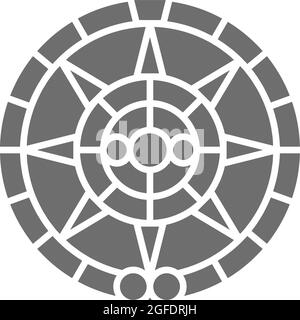 Calendrier Maya vectoriel, décoration ethnique mexicaine icône grise. Illustration de symbole et de signe. Isolé sur fond blanc Illustration de Vecteur