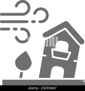 Vent de puissance, tempête de vent, catastrophe, catastrophe naturelle icône grise. Illustration de Vecteur