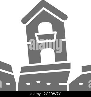 Tremblement de terre, séisme, catastrophe, catastrophe naturelle icône grise. Illustration de Vecteur