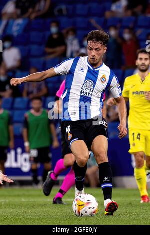 BARCELONE - 21 AOÛT : Javi Puado pendant le match de la Liga entre le RCD Espanyol et Villarreal CF au stade RCDE le 21 août 2021 à Barcelone, SP Banque D'Images