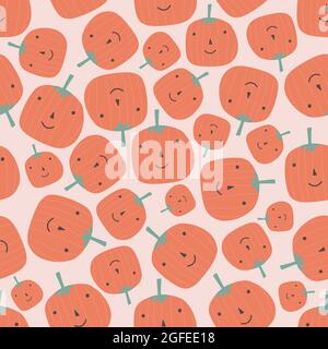 Motif sans coutures pour Halloween. Symboles Halloween citrouilles, dessin animé, style « boo ». Papier numérique Illustration de Vecteur