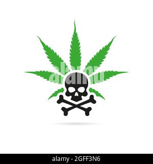 Feuille de cannabis verte avec un crâne. Concept de logo ou d'emblème Illustration de Vecteur
