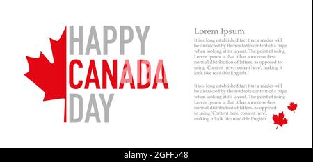 Modèle de bannière, affiche pour la fête du Canada avec feuille d'érable rouge et place pour le texte sur fond blanc Illustration de Vecteur