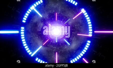 Fond VJ du tunnel spatial du faisceau laser lumineux au néon brillant Banque D'Images