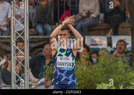 Lausanne, Suisse. 08 mai 2021. Ilya Ivanyuk, de Russie, est en action lors de la compétition de saut à la City Event du Grand-Prix Athletissima Wanda Diamond League à Lausanne 2021 (photo par Eric Dubost/Pacific Press/Sipa USA) Credit: SIPA USA/Alay Live News Banque D'Images