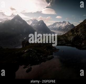 Skies spectaculaires au glacier d'Aletsch, Suisse Banque D'Images