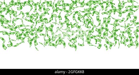 Les billets du dollar américain chutent. Factures de USD clairsemées sur fond blanc. Argent des États-Unis. Illustration vectorielle mignonne. Concept de jackpot, de richesse ou de réussite Illustration de Vecteur