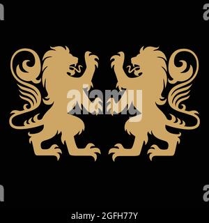 Modèle de logo héraldique Gold Lion Illustration de Vecteur