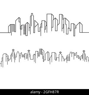 City Building Line art Vector Icon illustration Template Banque D'Images