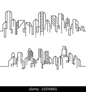 City Building Line art Vector Icon illustration Template Banque D'Images