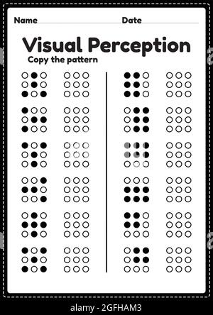 Compétences visuelles perceptuelles activité des lettres de l'alphabet feuille de travail pour les enfants d'âge préscolaire et de maternelle qui aide à développer les activités des yeux et du cerveau. Illustration de Vecteur
