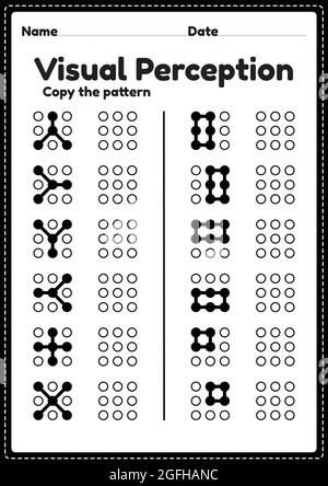 Compétences visuelles perceptuelles activité des lettres de l'alphabet feuille de travail pour les enfants d'âge préscolaire et de maternelle qui aide à développer les activités des yeux et du cerveau. Illustration de Vecteur