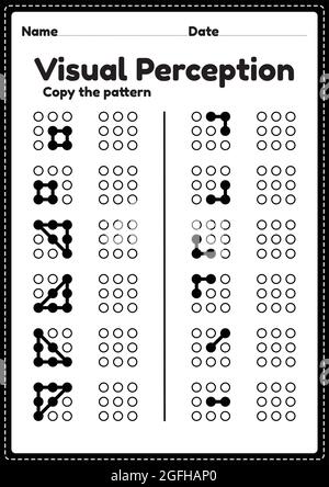 Compétences visuelles perceptuelles activité des lettres de l'alphabet feuille de travail pour les enfants d'âge préscolaire et de maternelle qui aide à développer les activités des yeux et du cerveau. Illustration de Vecteur