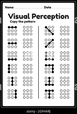 Compétences visuelles perceptuelles activité des lettres de l'alphabet feuille de travail pour les enfants d'âge préscolaire et de maternelle qui aide à développer les activités des yeux et du cerveau. Illustration de Vecteur