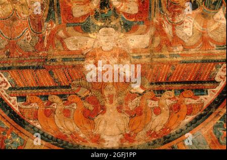 Népal: Chandra Mandala circa.1425 A.D. Charioteer et 7 Oies. Sur le coton. Banque D'Images