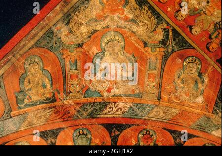 Népal: Chandra Mandala circa.1425 A.D. Bodhisattva inférieur droit. Sur le coton. Banque D'Images