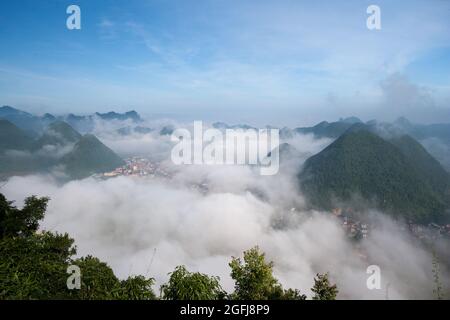 Bac son Valley champ de riz en période de récolte, province de Lang son, Vietnam Banque D'Images