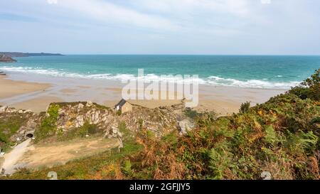 Plouha (Bretagne, nord-ouest de la France) : Plage de Bonaparte, Cochat Cove Banque D'Images