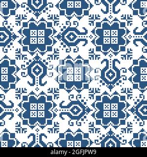 Zmijanje rétro broderie style vectoriel sans couture motif avec fleurs - traditionnel folk art design de Bosnie-Herzégovine Illustration de Vecteur