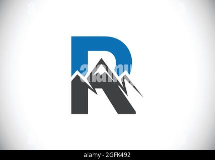 Lettre R initiale du monogramme avec le pic de montagne. Symbole du logo Mountain. Emblème de police. Logo vectoriel moderne pour l'entreprise et identité de l'entreprise Illustration de Vecteur