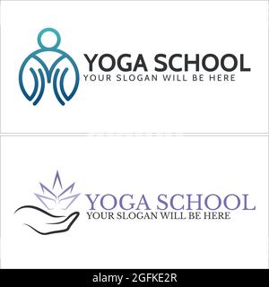 Entraînement de yoga avec les mains de personnes et le logo vectoriel d'icône de lotus Illustration de Vecteur