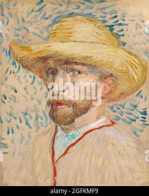 Vincent van Gogh – autoportrait avec un chapeau de paille (1887) célèbre peinture. Banque D'Images