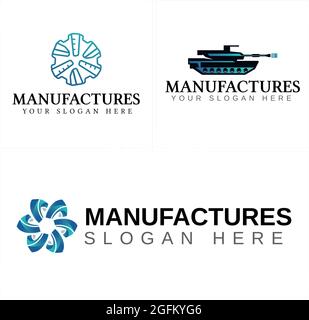 Fabricant industriel avec turbine circulaire et logo icône de réservoir Illustration de Vecteur