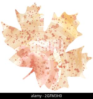 Élément de feuille d'érable à vecteur aquarelle. Silhouette de feuille avec anneaux d'arbre coupé arrière-plan. SPE 10 Illustration de Vecteur