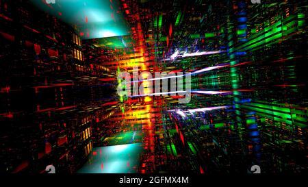 Arrière-plan technologique multicolore avec effet perspective - illustration 3d Banque D'Images