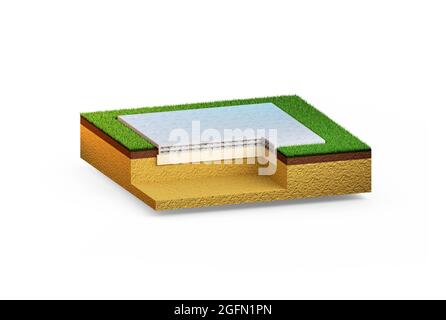 Fond de plaque en béton armé coulé - rendu 3D industriel isolé Banque D'Images