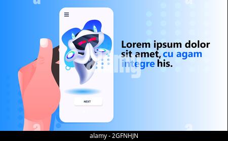 mignon robot cyborg sur l'écran de smartphone moderne caractère robotique intelligence artificielle concept de technologie Illustration de Vecteur