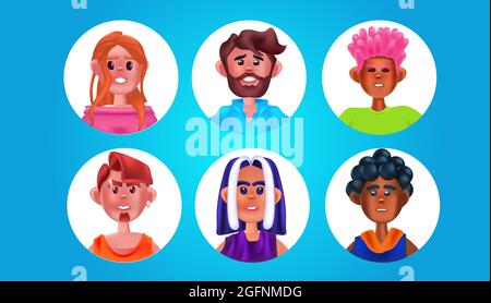 ensemble homme femmes personnes têtes dans les cadres ronds mignon hommes femmes avatars collection Illustration de Vecteur