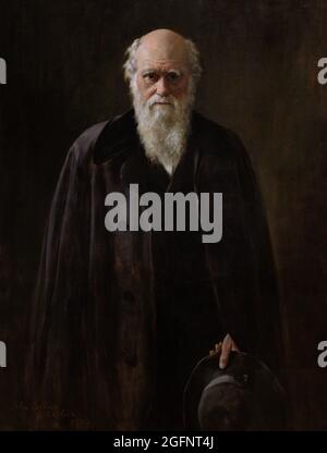 Charles Darwin (1809-1882). Scientifique britannique et naturaliste. Auteur du sur l'origine des espèces, 1859. Portrait, copie de John collier (1850-1934) basé sur un travail de 1881 réalisé par collier pour la société Linnaean. Huile sur toile (125,7 x 96,5 cm), 1883. Galerie nationale de portraits. Londres, Angleterre, Royaume-Uni. Banque D'Images
