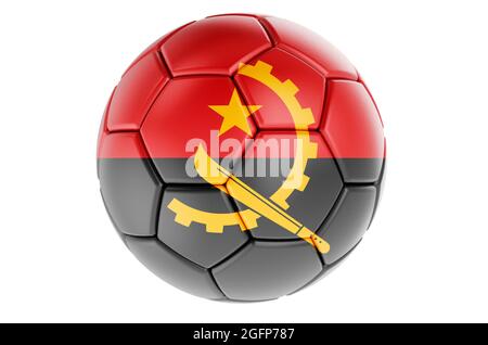 Ballon de football ou ballon de football avec drapeau angolais, rendu 3D isolé sur fond blanc Banque D'Images